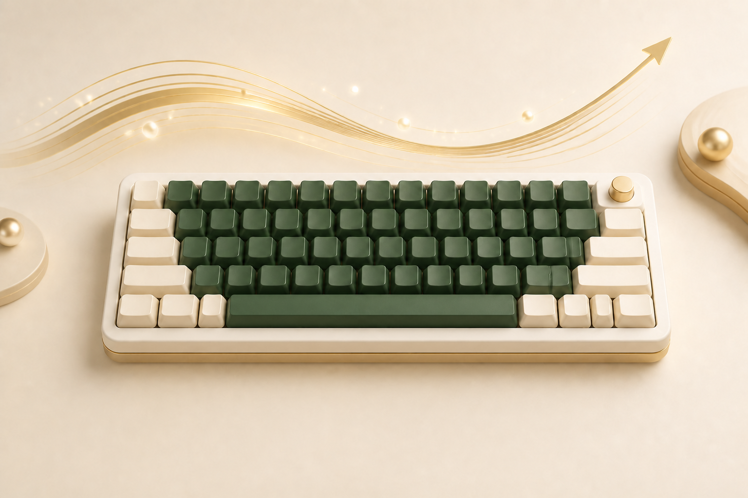 Original illustration of a keyboard with a rising golden progress wave