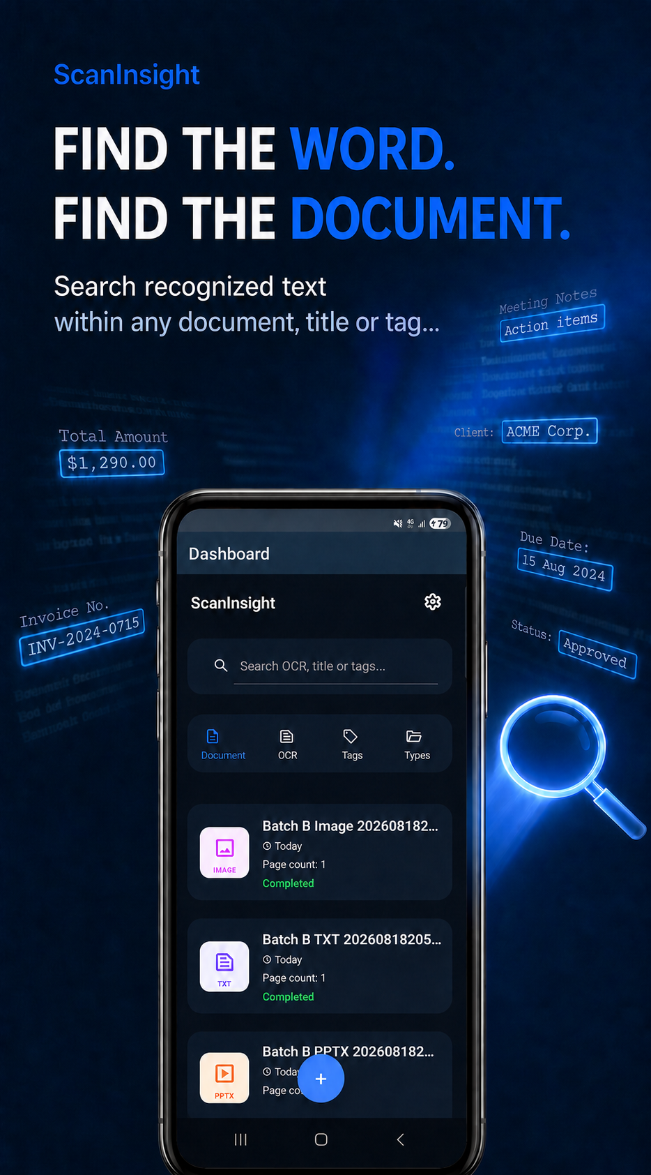 ScanInsight organised document workspace