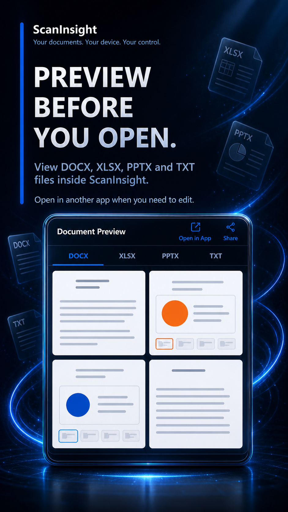 Sharing a ScanInsight document or editing it in another app